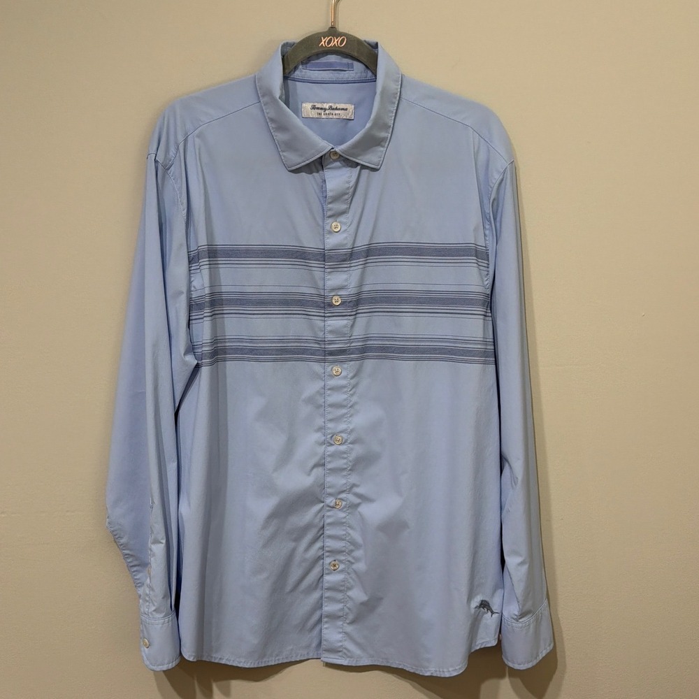 Tommy Bahama‎ Siesta Key Mens Large Light Blue Striped Performance Shirt Large